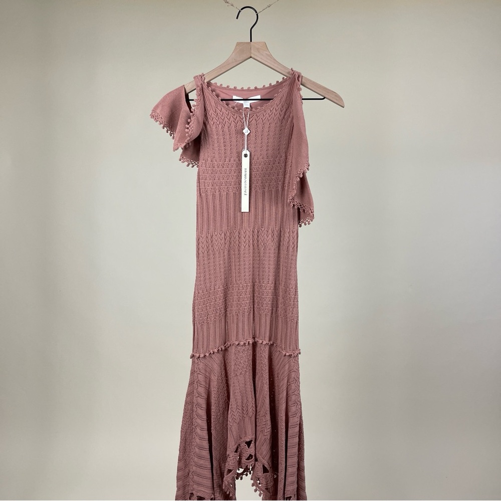 NWT Jonathan Simkhai x Intermix Crochet Knit Handkerchief Midi Dress in Blush - Picture 5 of 7